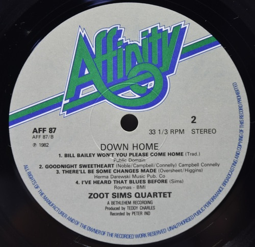 Zoot Sims Quartet [주트 심스] – Down Home - 중고 수입 오리지널 아날로그 LP