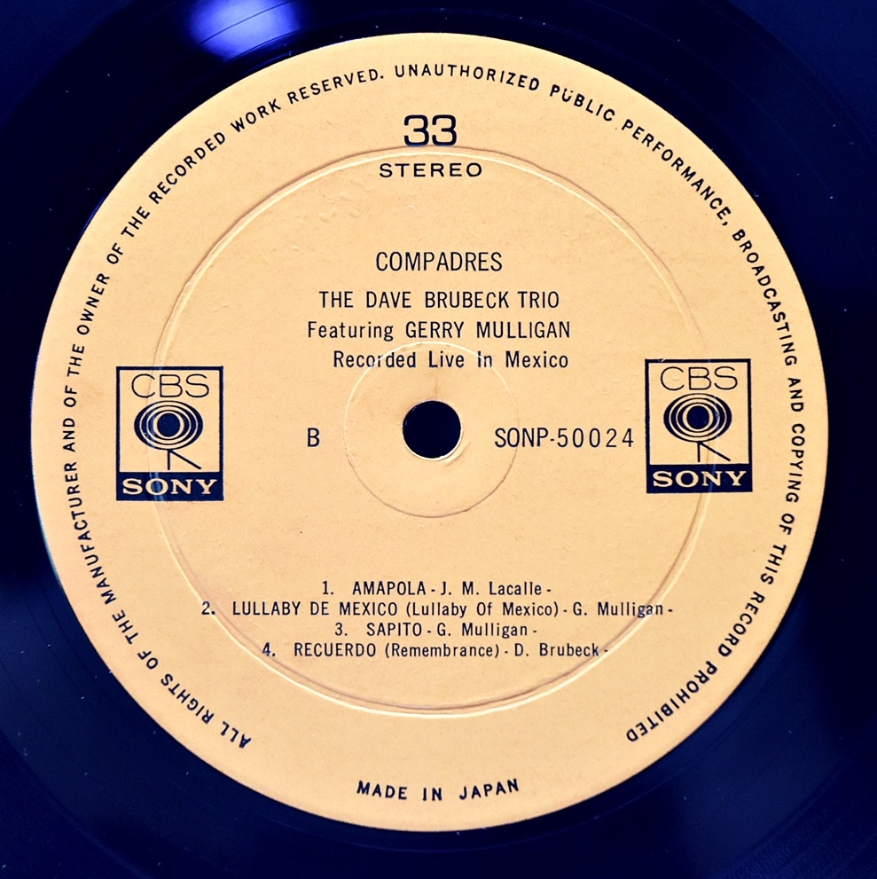 The Dave Brubeck Trio Featuring Gerry Mulligan [데이브 브루벡, 제리 멀리건] – Compadres - 중고 수입 오리지널 아날로그 LP